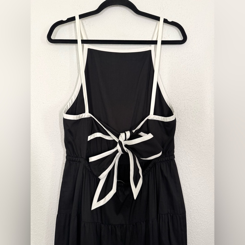 Alice + Olivia Tiered Two Tone Open Back Square Neck Midi Dress Black White 10 - Picture 4 of 6